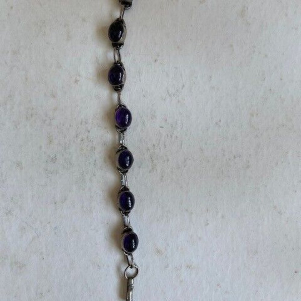 - Purple Amethyst stones bracelet on pure silver bedding